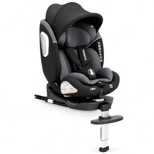 Silla Coche Bebé 360°, i-Size R129, ISOFIX, 40–150 cm | De recién nacido a aprox. 12 años, contramarcha, pata de apoyo, arnés de 5 puntos, 5 reclinaciones y modo elevador
