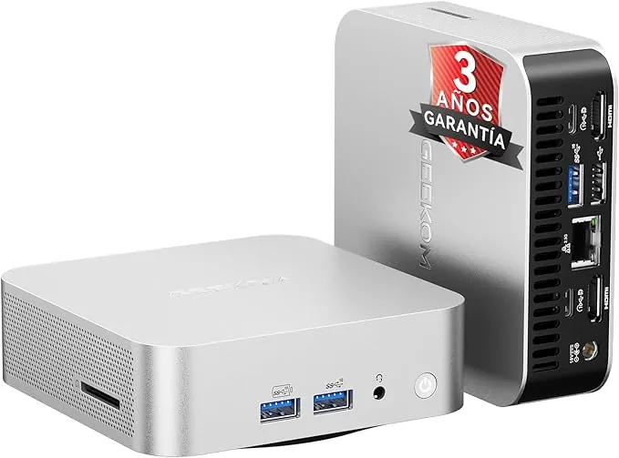 GEEKOM A5 Pro Mini PC (2026) con AMD Ryzen 5 7430U, 16 GB RAM (DDR Ampliable, No LPDDR Bloqueada), 1 TB SSD NVMe, Gráficos Radeon Vega 8 |Windows 11 Pro |4 Pantallas 8K |Doble HDMI |6×USB | Lector SD