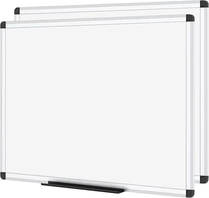 VIZ-PRO Pizarra blanca magnética de pared 120x90cm, pack de 2, marco de aluminio, para oficina y aula