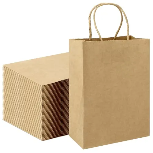 100Pcs Bolsas Regalo de Papel Kraft Marrones con Asas, 21x15x8cm