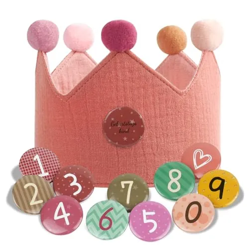URAQT Corona Cumpleaños, Corona de Infantil Cumpleaños | con Números Intercambiables del 0 al 9, Corona Cumpleaños 1 Año
