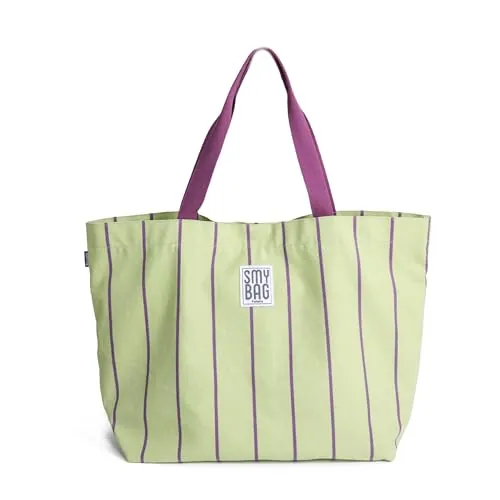 Ponette Bolsa de Playa Mujer Mallorca – Bolso Playa familiar con Bolsillo Interior y Clip de Cierre – Shopper Verano a Rayas – Bolsa Piscina, Viaje y Gimnasio – 60 x 45 x 19 cm – Marca Española