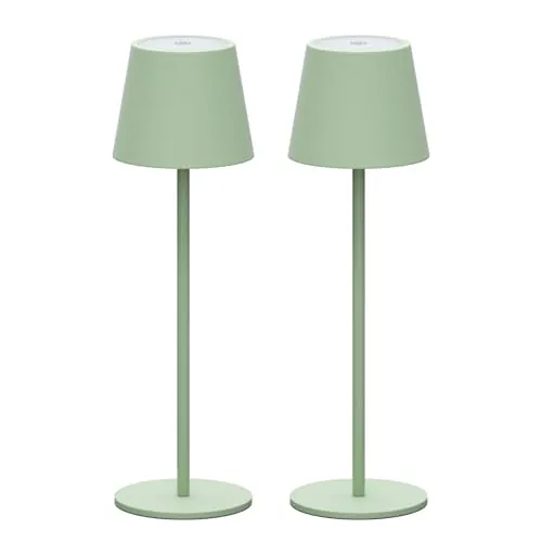 Klighten 2 Piezas LED Recargable Lámpara de escritorio Verde con batería, Regulable Lámpara de mesa con USB-C Carga para Interiores y Exteriore, 3000K de Luz Cálida, Aluminio, Imperméable IP54