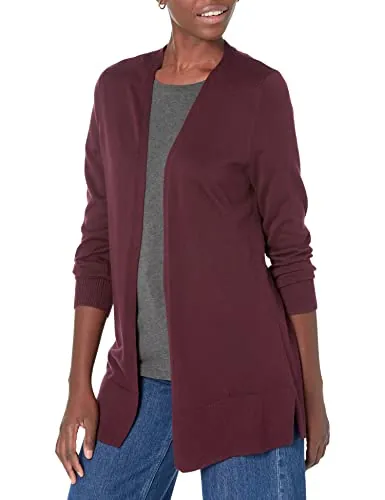 Amazon Essentials Open-front Cardigan, chaqueta punto Mujer, Rojo (Burgundy Bur), Medium