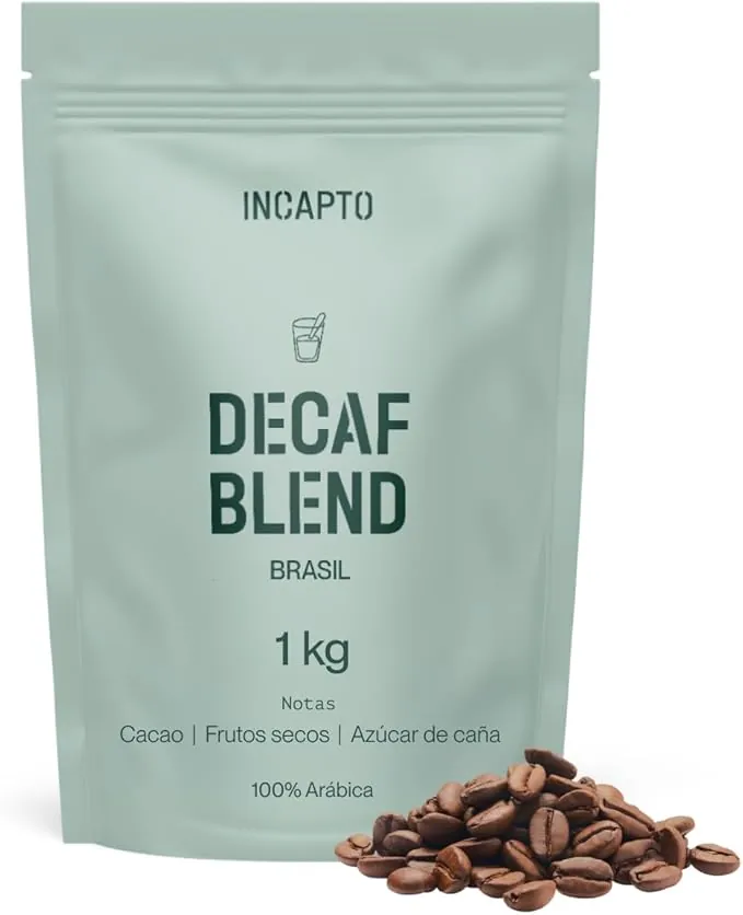 Incapto Café Descafeinado de Especialidad en Grano 1kg | Selección de cafés 100% Arábica de Brasil | Proceso Swiss Water - Descafeinización Natural al Agua | Decaf