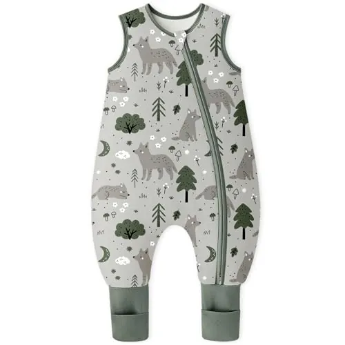 Yoofoss Saco de Dormir para Bébé con Pies Calcetines 1.5 TOG Algodón Todo el año Primavera Otoño Súper transpirable Dormir para Unisex 90 cm Niñas Niños 3-4 Años
