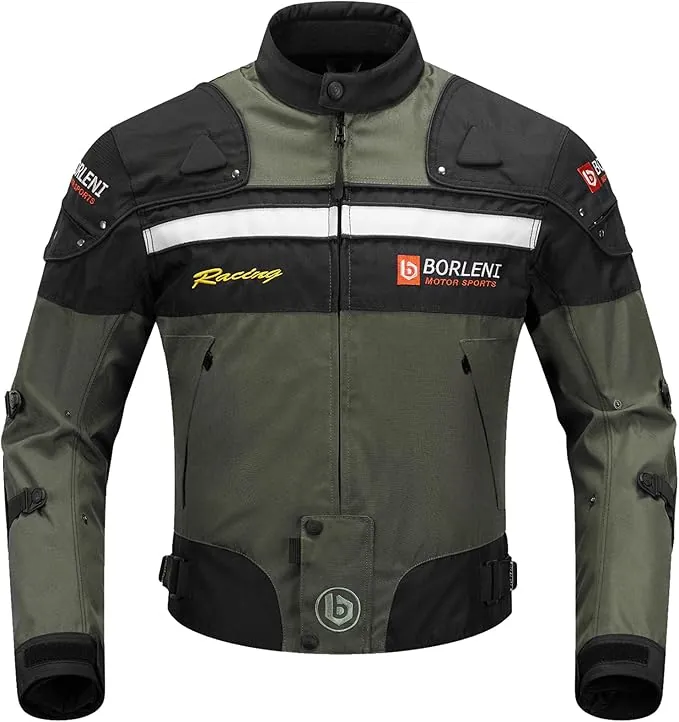 BORLENI Chaqueta de moto a prueba de viento motocicleta armadura de equipo de protección otoño invierno verano para hombre de toda estaciòn L Verde
