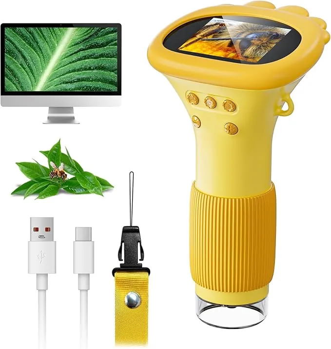 SGAINUL Microscopio Digital para Niños con Pantalla IPS de 2.0'', Recargable 1000x, Electrónico con 8 Luces LED - Regalo para Cumpleaños/Navidad/Año Nuevo（Naranja）