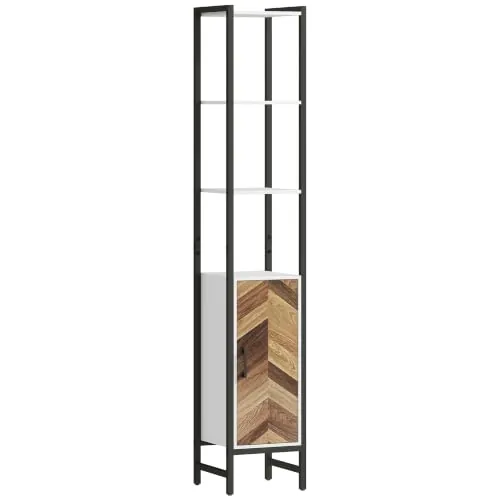 HOMCOM Armario Alto de Baño Columna Almacenaje 30x30x170 cm Blanco/Nogal