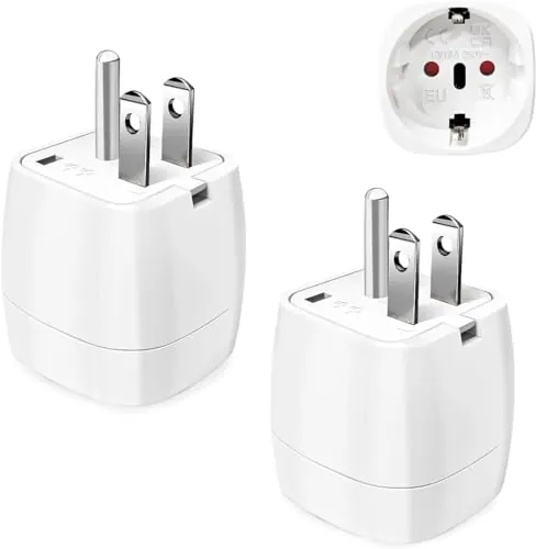 2 Piezas Adaptador Enchufe Americano a Español, de 2 Patas Europa hacia 3 Patas EEUU, USA para Canada Mexico Colombia Tailandia, Tipo B, Blanco