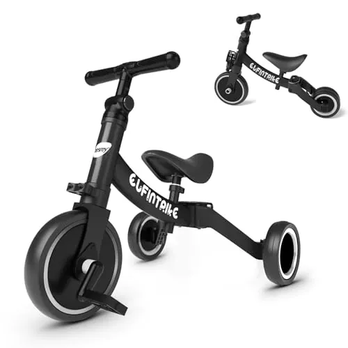besrey Triciclos para Niños, 5 en 1 Una Bici Multifunción, Adecuado para niños de 1-4 años,Triciclo,Bicicleta,Carro de Equilibrio,Caminante, Altura del Asiento Regulable, Negro