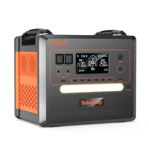 SolarPlay Q2402M Estación de Energía Portátil 2500 W, 2304 Wh Batería LiFeP04 Carga Completa Rápida 2h vía, Generador Solar para Exteriores, Camping, Emergencia