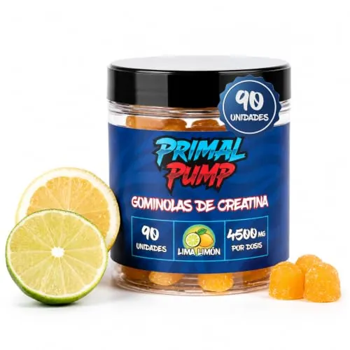 Primal Pump Gominolas de Creatina Monohidratada 4.5g - Creatina en Gominolas para Rendimiento y Potencia - Sin Azúcar, Vegano y Sin Gluten - Sabor Lima Limón