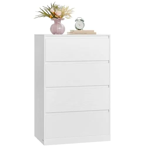 VASAGLE Colección Kailyn - Cómoda de 4 Cajones para Dormitorio, Armario de Almacenamiento, Mueble para Ropa, 40 x 60 x 97,4 cm, Estilo Moderno, Blanco Nieve LTS614WE02V1