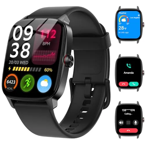 Reloj Inteligente Mujer Hombre con Llamadas Bluetooth y Voz AI, 1.85'' Smartwatch con Whatsapp Notificación, Pulsómetro/SpO2/Sueño/Podómetro, 110+ Modos Deportivos,Impermeable IP68 para iOS/Android BK