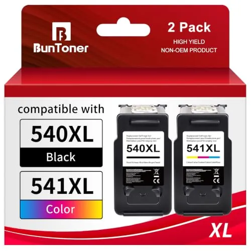 BunToner 540XL 541XL - Cartuchos de Repuesto para Canon 540 541 PG-540 CL541 para Canon Pixma TS5150 MG3600 MG3650S MG3650 MG4250 MX475 TS5100 MG3150 MG3500 MG4222(2-Pack)