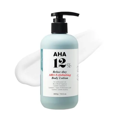 VILLAGE 11 FACTORY Loción Corporal con Ácido Glicólico al AHA 12% (300g) Fórmula Exfoliante y Rejuvenecedora, Elimina suavemente las células muertas, Sin Perfume, Sin Parabenos (AHA Body Lotion)