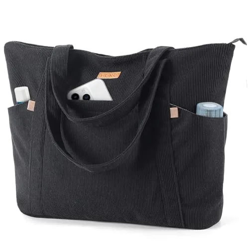 Lekespring Bolsa Tote Bag Grande Bolsa de Playa Mujer, Bolso Shopper, Bolso Ordenador Portatil con Compartimento para Portátil de 17 Pulgadas, Elegante Bolsos Bandolera para Trabajo Escuela, Negro