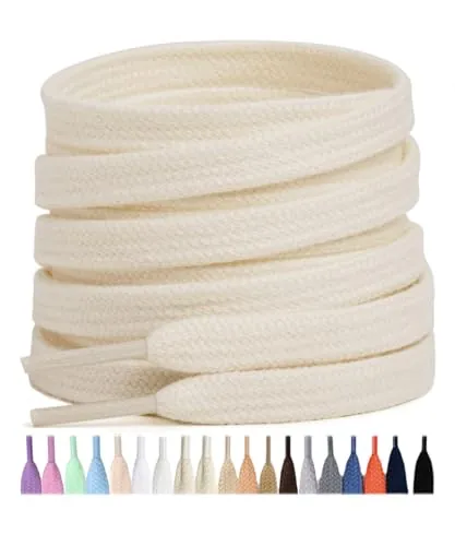 Stepace 2 pares cordones planos de 100% algodón 8 mm de ancho cordones para zapatillas y Zapatos deportivas Cordones de Calzado Deportivo de Reemplazo Beige 120