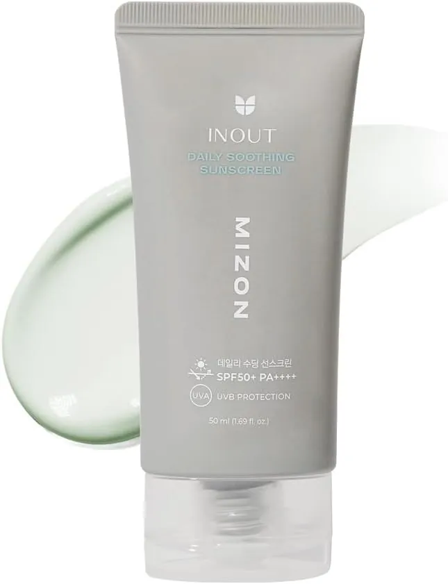 [MIZON] INOUT Soothing Sunscreen SPF50+PA++++ (50ml) Crema Solar y Skincare Coreano, Protección 24H, Antienrojecimiento, Ácido Hialurónico y Centella Asiática, 100% Vegano y Seguro para los Arrecifes