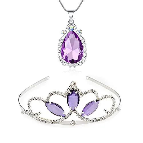 Kzslive - Juego de collar con colgante de tiara y amuleto mágico, diseño de princesa, para cumpleaños, Navidad