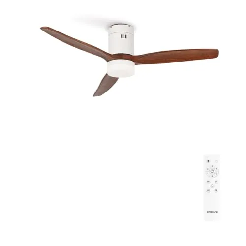 CREATE / WINDCALM/Ventilador de techo ABS con luz blanco aspas efecto madera oscura y mando / 40W, Silencioso, Ø132 cm, 6 velocidades, 3 temperaturas de luz, temporizador, función verano-invierno