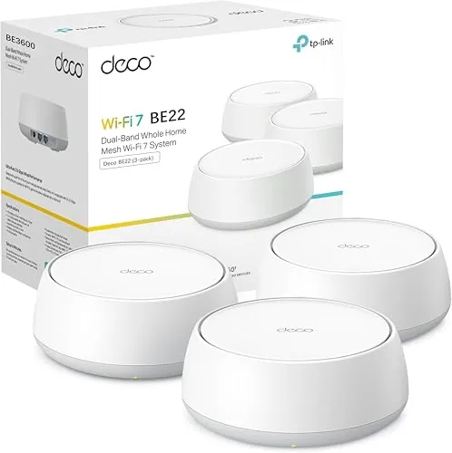 TP-Link Deco BE22 (3-Pack) - Sistema Wi-Fi 7 Mesh BE3600 (hasta 3,6 Gbps) – 2× Puertos Gigabit, MLO con backhaul Combinado, Seguridad HomeShield, Cobertura para más de 150 Dispositivos