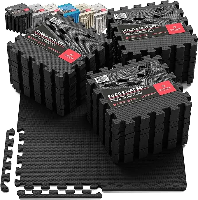 Esterilla Fitness Puzzle para Suelos de Gimnasio | Set de Protección Goma Espuma Losas Caucho para Máquinas de Deporte, Alfombrilla Protector Expandible Tatami Tapiz Alfombra Gym – Set de 3