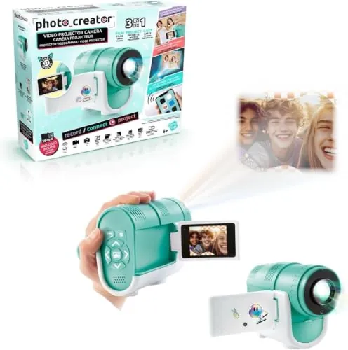 Canal Toys - Creator - Video Cámara Proyector Conectado al Móvil | Video Cámara Conectada, Proyecta la Pantalla de tu Móvil o Dispositivo Conectado, Pantalla Plegable, Pegatinas, Cable USB