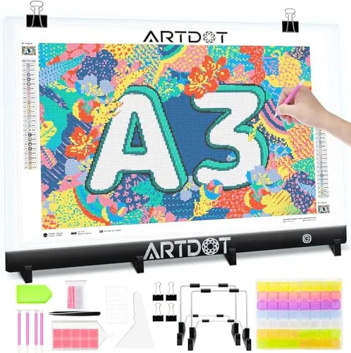 ARTDOT Diamond Painting Adultos, Mesa de Luz Dibujo A3 Tableta de Luz, Dibujo De Luz Super Delgado y Brillo Light Board Ajustable con Cable USB, Pintura Diamante Accesorios para Dibujar
