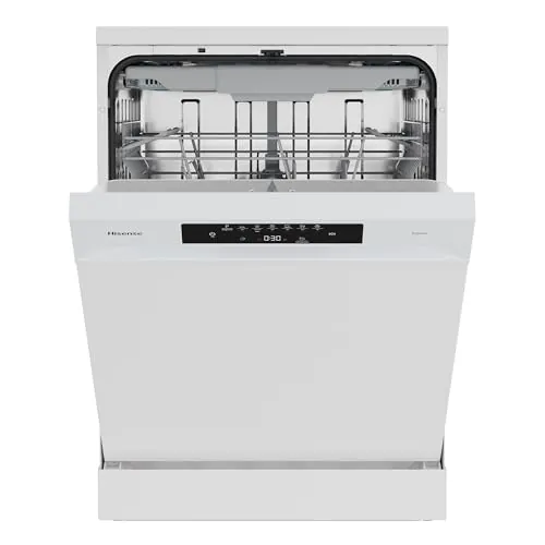 Hisense HS643B90W - Lavavajillas Clase B, 15 Servicios, Fondo 60cm, Secado Extra, Programa Automático, Tercera Bandeja, Programa Corto 1 hora, 15 Servicios, Aqua Protect System, Control Táctil, Blanco