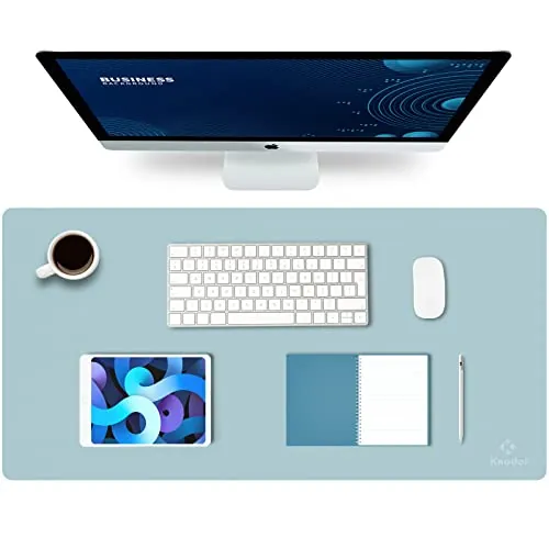 K KNODEL - Alfombrilla para escritorio, teclado y ratón, impermeable, de piel sintética, protector de escritorio para oficina y hogar (azul claro, 80 x 40 cm)