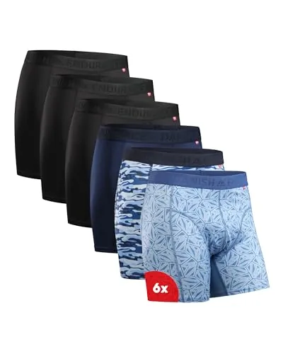 DANISH ENDURANCE Calzoncillos Boxer Deportivos, 6 Pack MC (3xNegro, 1xAzul, 1xAzul Camouflage, 1xAzul Mosaic) 2XL