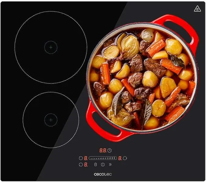 Cecotec Placa de Inducción 3 Fuegos Bolero Squad I 3250. Potencia Máxima 7400W en 9 Niveles, Indicador de Luz, Diámetro máx. 290mm, Booster, Detector de Sartenes, Temporizador