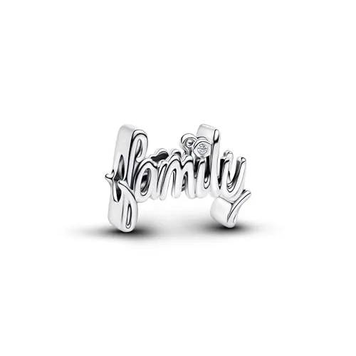 PANDORA Moments Charm de Escritura a Mano Family de Plata de Ley con Circonita, Compatible con Moments, 794250C01