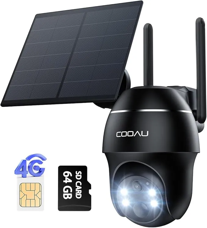 COOAU 4G LTE Cámara Vigilancia Exterior con Sim,2K 3MP QHD Camara 4G Solar sin Cable con Batería,PTZ 355°/90°,Visión Nocturna,PIR Detección de Movimiento,Audio de Dos Vías,Tarjeta SIM,Tarjeta SD