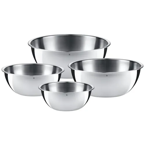 WMF Bol Gourmet - Set de 4 Cuencos de Mezcla (0,75L, 1L, 2L, 2,75L), Apilables, Acero Inoxidable Cromargan 18/10, Apto para Lavavajillas