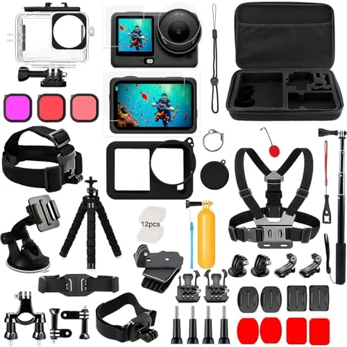 Accesorios para DJI Osmo Action 6, Saprdii carcasa impermeable, mango flotante, protector de pantalla, palo selfie soporte de bicicleta correa de cabeza, accesorios de buceo para DJI Osmo Action