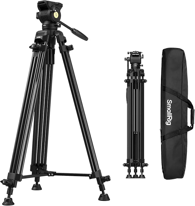 SMALLRIG Trípode Video Aluminio 186cm (73") - Carga 8kg (18lbs), Cabeza Fluida +85° a -78°, Plegable 88cm, Peso 3.1kg (6.8lbs), para Viaje - AD-14-5440