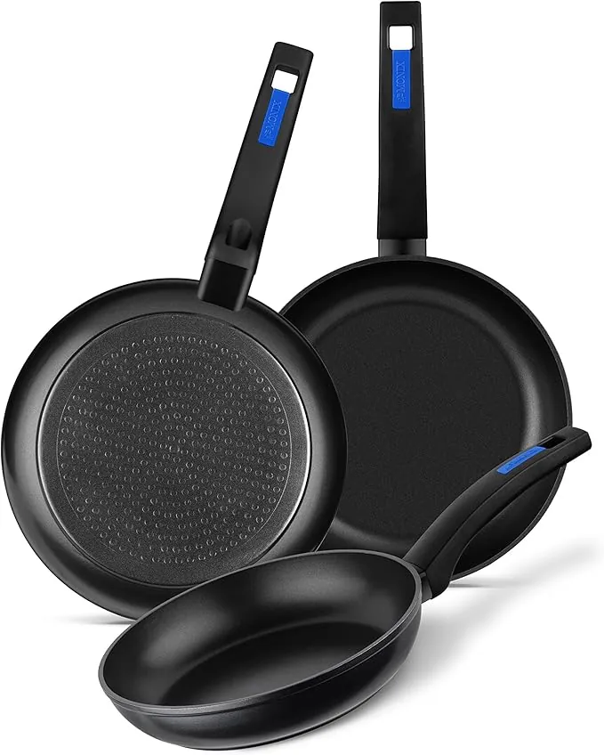 Monix Martín Berasategui Set de 3 Sartenes, Aluminio Forjado con Antiadherente sin PFOA, Aptas para lavavajillas, Negro, 18,22,26 cm