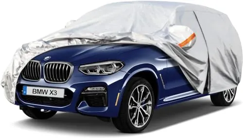 Kayme Funda Coche Exterior, Compatibles con BMW X3 (2010-2025), Cubierta para Coche Impermeable Transpirable Anti-UV Antipolvo de 6 Capas, Cubre Coche con Cremallera y Forro de Algodón.