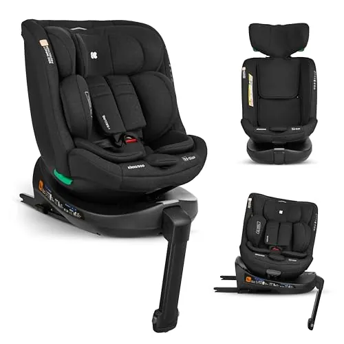 KikkaBoo Silla Coche Bebe Grupo 0 1 2 3 ISOFIX (0-36 kg) i-SECURE, Giratoria 360°, Reclinable, Protección SPS i-Size, Lateral, Arnés de 5 Puntos, 12 Posiciones Reposacabezas, Negro