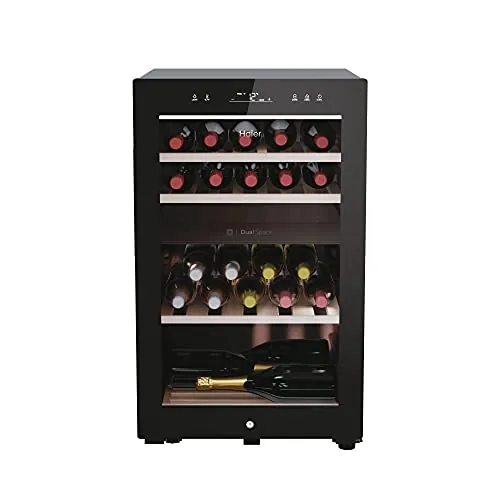 Haier Wine Bank 50 Series 7 HWS42GDAU1- Vinoteca de 42 botellas, Estantes de madera, Filtro Anti-UV, Filtro de carbón, Refrigeración por Compresor, Display Digital, Iluminación LED, Silenciosa 37 dbA