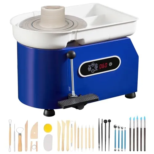 VEVOR Máquina de Rueda de Cerámica Eléctrica Diámetro de 28 cm Torno de Alfarero Eléctrico 450 W Máquina de Arcilla de Cerámica 0-300 rpm Carga Máxima de 8 kg con Pedal para Modelar Artesanía Cerámica