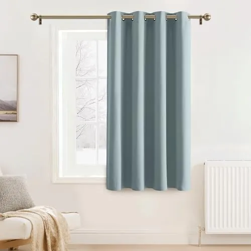 PONY DANCE Cortina Dormitorio Opaca 1 Pieza, Aislante el Calor y Frio | 132x90cm(AnxAl),Azul Gris,Cortina Blackout Corta para Cocina,Proteccion UV,Puerta Divisora para Gabinete,con Ollaos