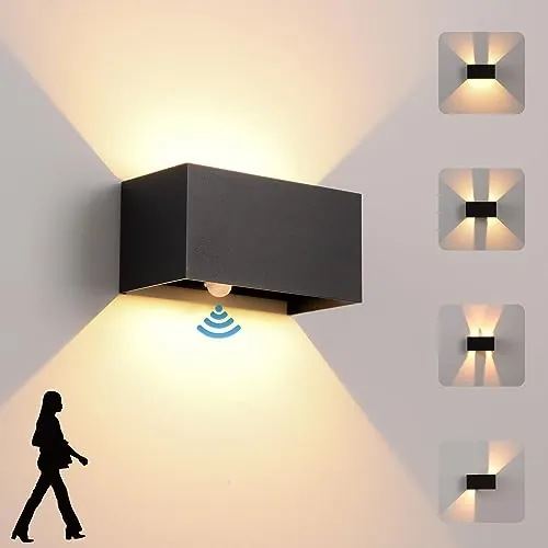 KUKAK 24W Aplique pared Interior/Exterior con Sensor de Movimiento,Negro