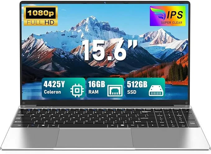 Ordenador portátil 15,6 Pulgadas 8 GB RAM DDR3 256 GB SSD 2026 Oficina PC Portátil procesador 4425Y (up to 1,7 GHz), 1920 × 1080 Full HD, Win 11, Compatible con Wi-Fi 5 y Bluetooth