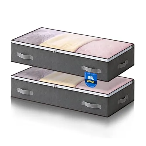 AIOR 2 Piezas 60L Bolsas Almacenaje Ropa Debajo de la Cama, Cajas Almacenaje de Gran Capacidad con Ventana Transparente, Cama Organizador Armario para Mantas Edredones, 80x50x15cm
