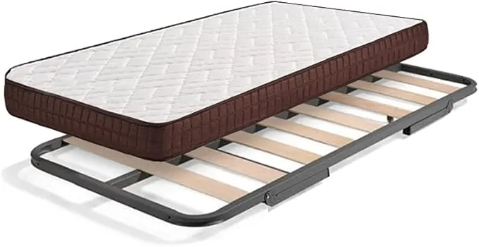 HOGAR24 ES Somier Inferior de Cama Nido, Arrastre con Ruedas + Colchón Viscobrown, 90x190 cm