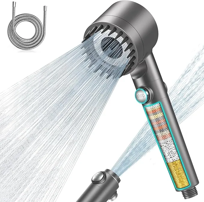 MEKO Alcachofa de Ducha con Filtro de 15 Pasos, Alcachofa Ducha Antical con Manguera de 1.5M, Filtro Ducha 3 +1 Modos de Rociado Cabezal de Ducha de Alta Presión